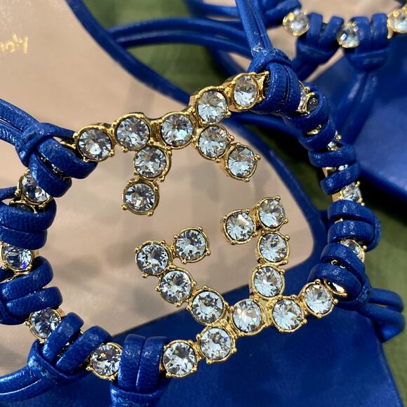 Rare! Gucci Crystal GG Logo Strappy Heeled Sandal Blue 38 - Picture 4 of 9